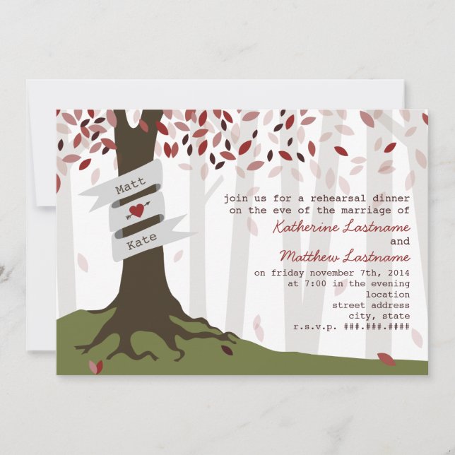 Forest / Woodland Rehearsal Dinner Invitation Red (Front)
