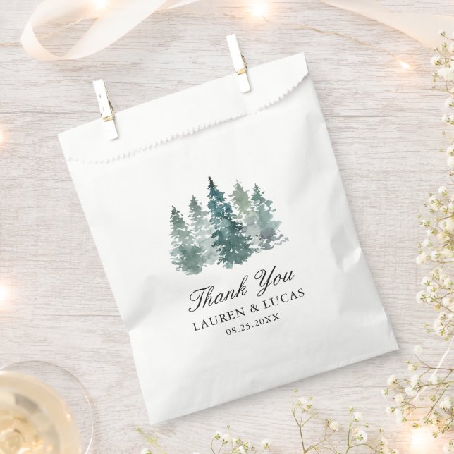 Forest Woodland Trees Pine Thank You Wedding Favour Bags (Clipped)