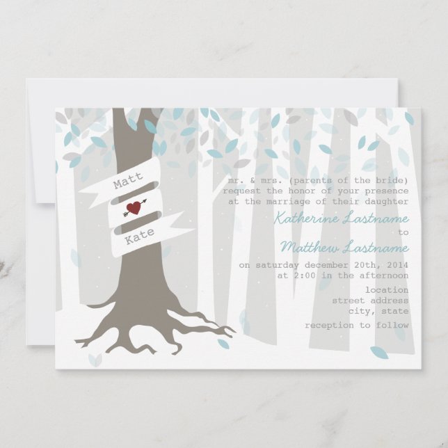 Forest / Woodland Winter Snow Wedding Invitation (Front)