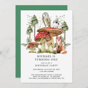 Forest Woodlands Boy first Birthday Invitation