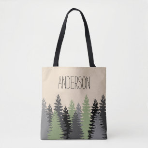 Forest Woods Pine Trees with Name Tote Bag