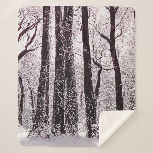 FOREST WOODS SNOWY WINTER SCENERY SHERPA BLANKET (Front)