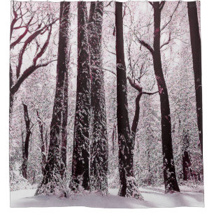 FOREST WOODS SNOWY WINTER SCENERY SHOWER CURTAIN