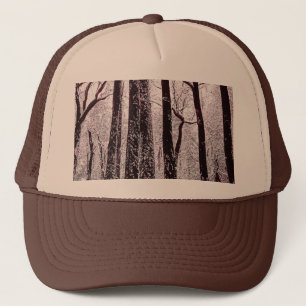 FOREST WOODS SNOWY WINTER SCENERY TRUCKER HAT