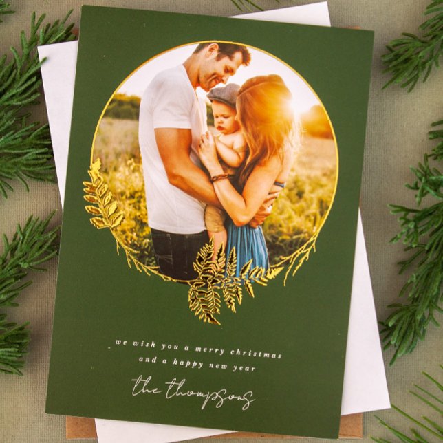 Forest Wreath Merry Christmas Gold Foil Photo (Creator Uploaded)