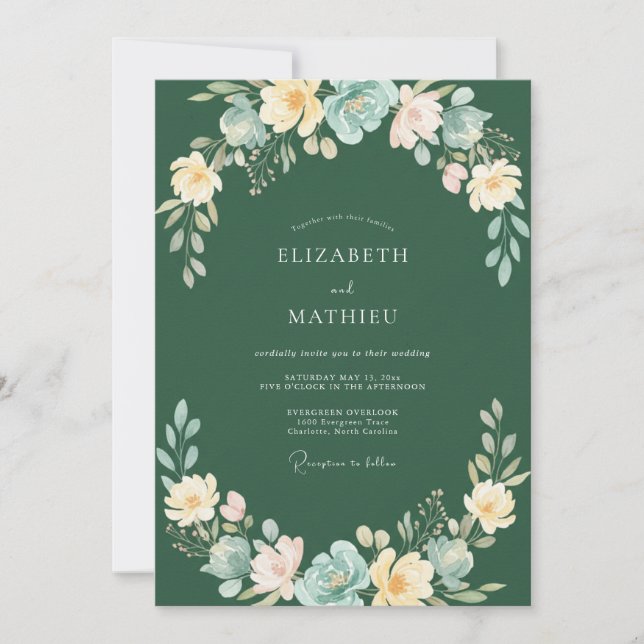 Forest Yellow Aqua Garland Wedding Invitation (Front)