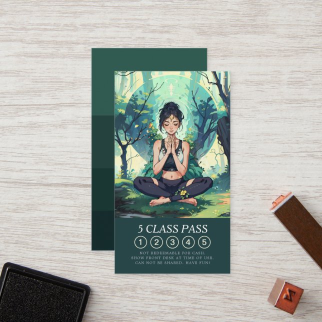 Forest Yoga Meditation Reiki Instructor Class Pass Loyalty Card (Front/Back In Situ)