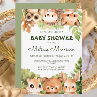 Forestland Creatures Watercolor Invitation