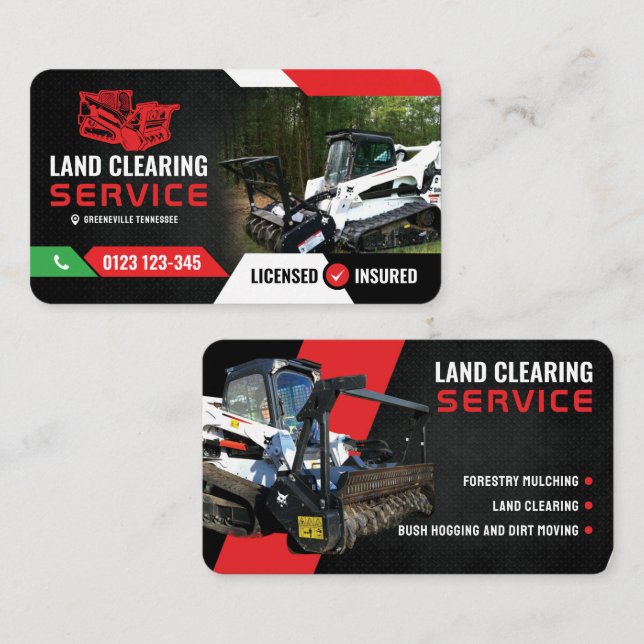 Forestry mulching, land clearing, bush hogging business card (Front/Back)