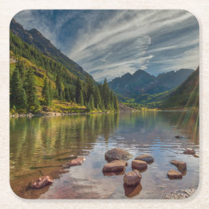 Forests   Maroon Bells Colorado Square Paper Coaster
