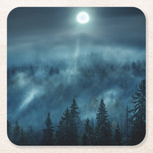 Forests Moonlit Forest Square Paper Coaster