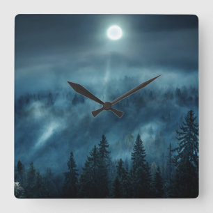 Forests Moonlit Forest Square Wall Clock