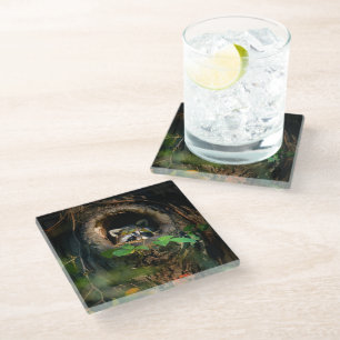 Forests Racoon Peeking Glass Coaster