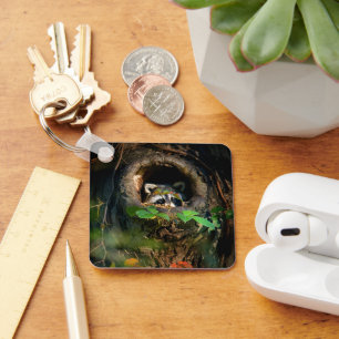 Forests Racoon Peeking Key Ring