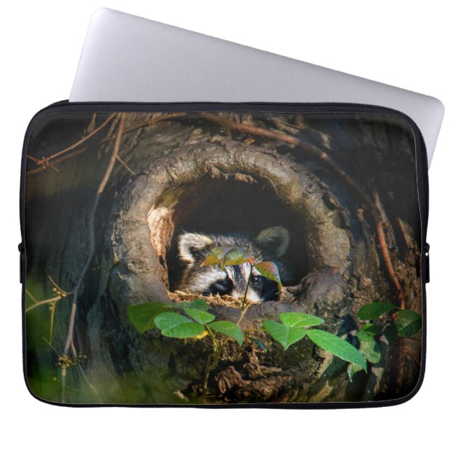 Forests | Racoon Peeking Laptop Sleeve (Front)