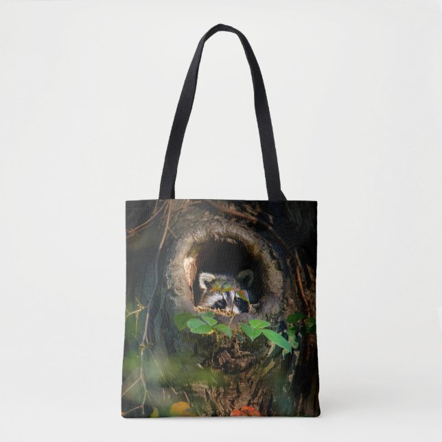 Forests | Racoon Peeking Tote Bag (Front)