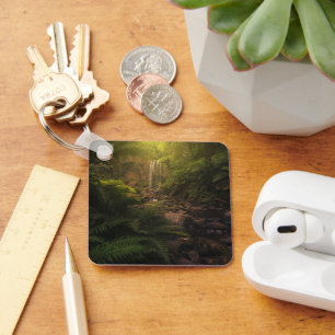 Forests Sunlight Highlights Waterfall Key Ring