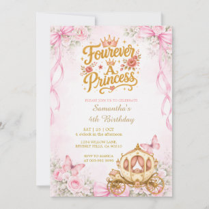 Forever a Princess Pink Floral Carriage Birthday Invitation