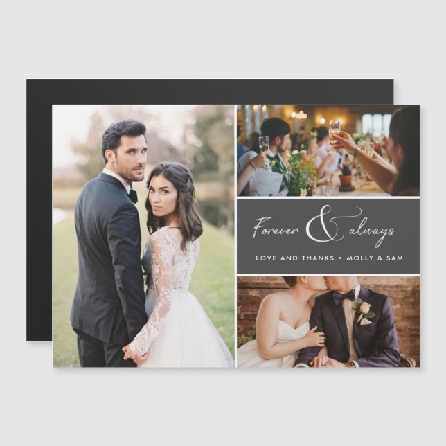 Forever Always 3 Photo Wedding Thank You  (Front/Back)