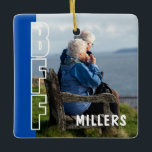 Forever & Always BFF Photo Illusion Ceramic Ornament<br><div class="desc">Forever & Always BFF Photo Illusion Blue Ornament will celebrate the love story that began with friendship. This personalized ceramic ornament features your seamless photo illusion design with outlined “BFF” lettering flowing naturally through your image and a customizable blue accent block. Designed to look like one continuous photograph, the illusion...</div>