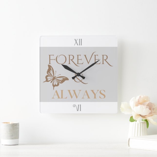 Forever & Always Butterfly, Romantic Home Gift Square Wall Clock (Home)