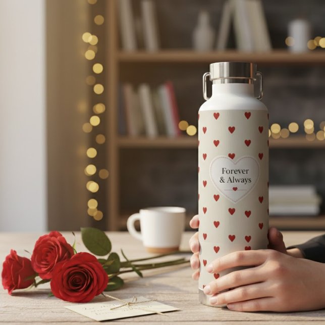 Forever & Always" Minimalist Red Heart Pattern - C Water Bottle (Creator Uploaded)