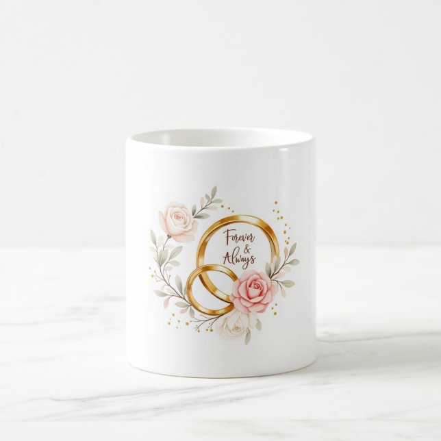 Forever & Always – Romantic Wedding Rings Art Coffee Mug (Center)