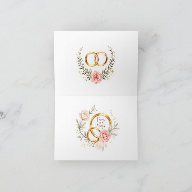 Forever & Always – Romantic Wedding Rings Art Thank You Card (Inside)