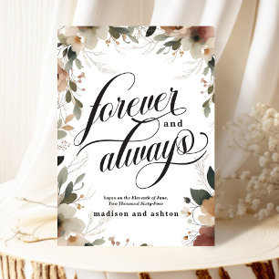 Forever & Always Script Cottagecore Floral Wedding Announcement