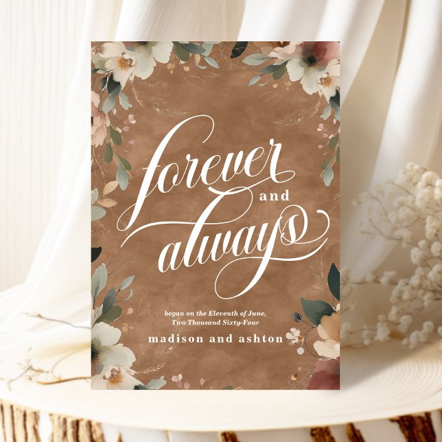 Forever & Always Terracotta Floral Wedding Announcement (Announce your love beautifully with our elegant "Forever and Always" wedding cards.)