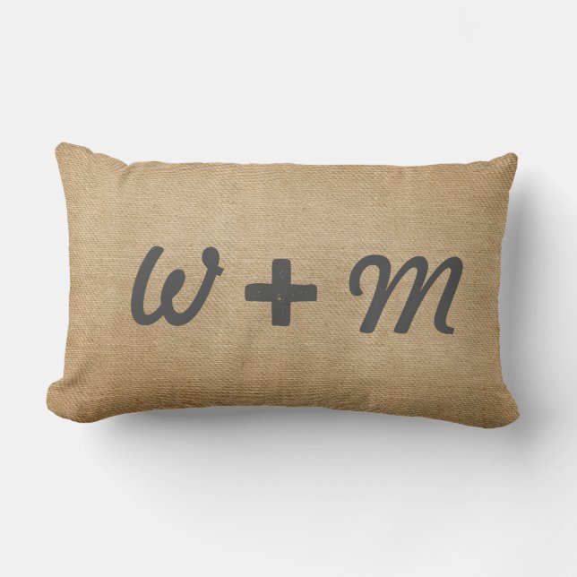 Forever and Always Burlap Initials Wedding Lumbar Cushion (Front)
