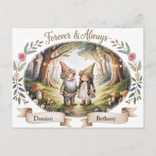 Forever and Always Cute Gnome Couple with Names Postcard