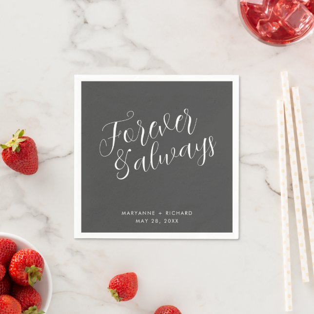 Forever and Always Script Grey Wedding Napkins (Insitu)
