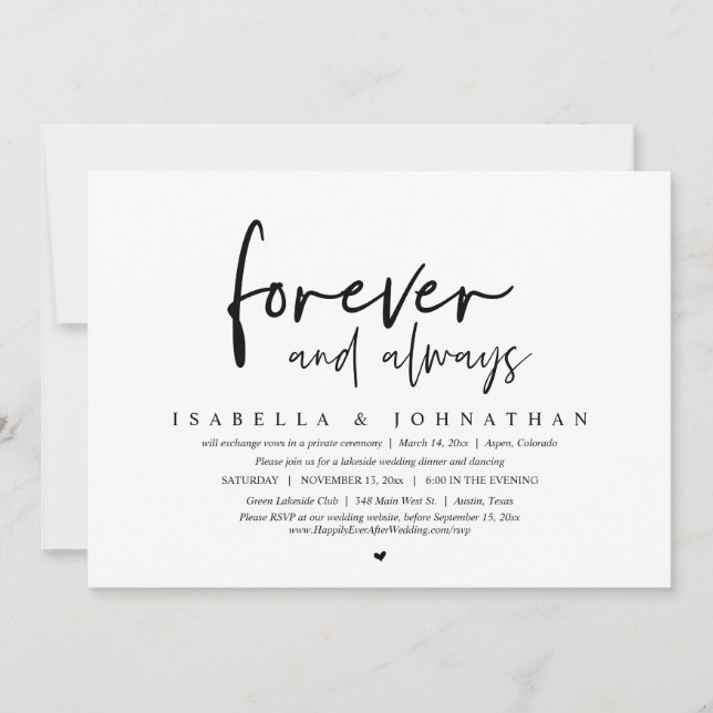 Forever and always, Wedding Elopement Party Invitation (Front)