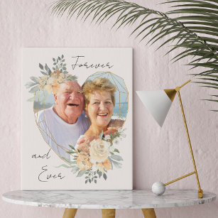 Forever and Ever Golden Wedding Heart Shaped Photo Faux Canvas Print