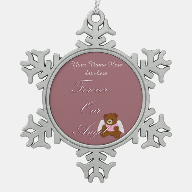 Forever Angel, Pregnancy and Infant loss, Pink Snowflake Pewter Christmas Ornament (Front)