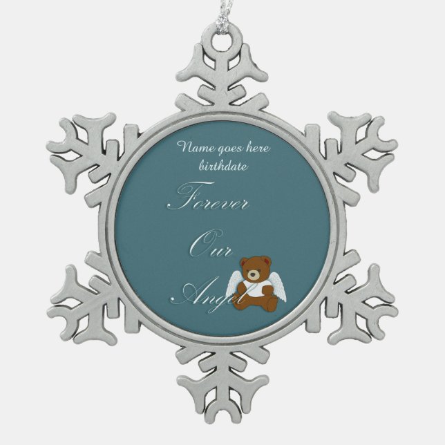 Forever Angel, Pregnancy and Infant loss Snowflake Pewter Christmas Ornament (Front)