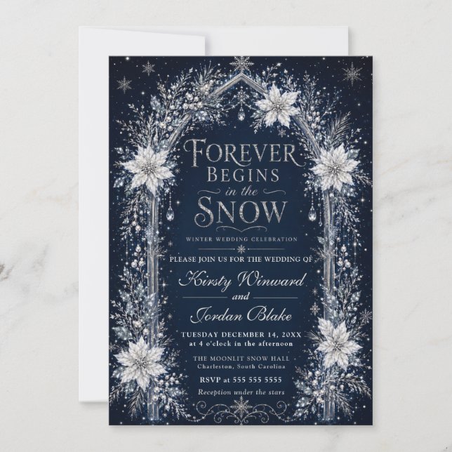 Forever Begins Winter Wedding Invitation (Front)