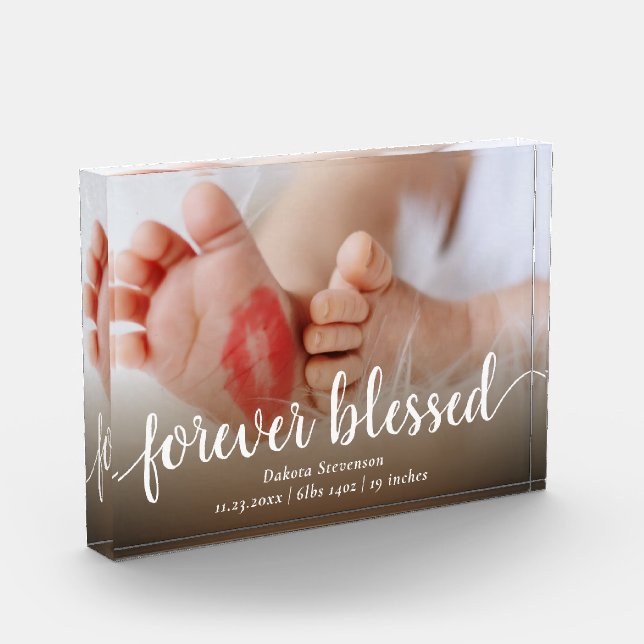 Forever Blessed | Casual Script Baby Birth Stat Photo Block (Left)