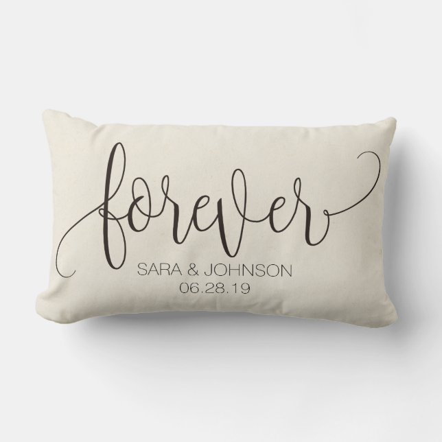 Forever, Calligraphy, Personalised Wedding Gift Lumbar Cushion (Front)
