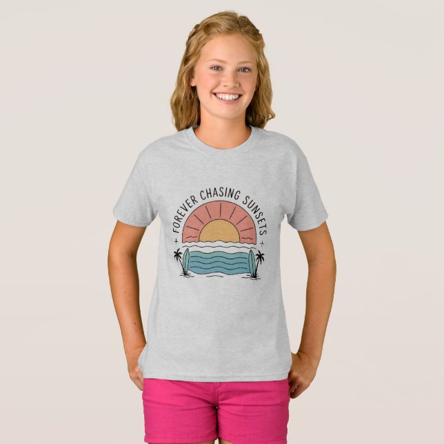 Forever Chasing Sunsets – Aesthetic Tropical Beach T-Shirt (Front Full)