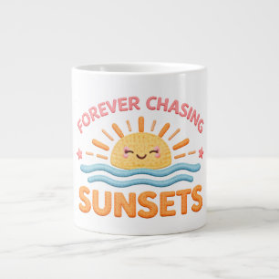 Forever Chasing Sunsets Cute Smiling Sunset Large Coffee Mug