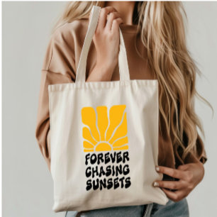 Forever Chasing Sunsets – Groovy Retro Sun Tote Bag
