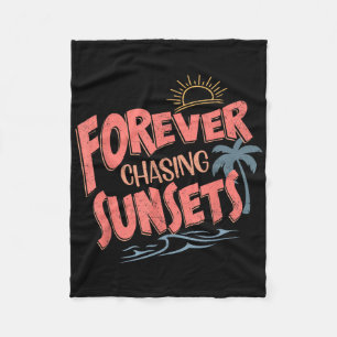 Forever Chasing Sunsets Retro Vintage Summer Beach Fleece Blanket