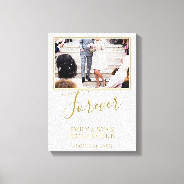 Forever Elegant Golden Script Wedding Photo Canvas Print (Front)