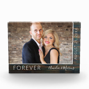 Forever Elegant Rustic Wood Script Wedding Photo Block