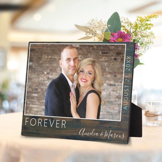 Forever Elegant Rustic Wood Script Wedding Photo Plaque (Creator Uploaded)