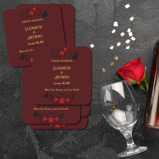 Forever Enchanted Wedding Square Paper Coaster (Creator Uploaded)