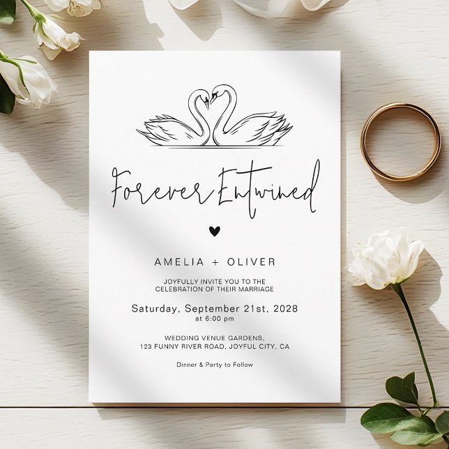 Forever Entwined Minimalist Script Swans Wedding Invitation (Creator Uploaded)