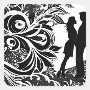 Forever Entwined: Romantic Silhouette Couple Square Sticker